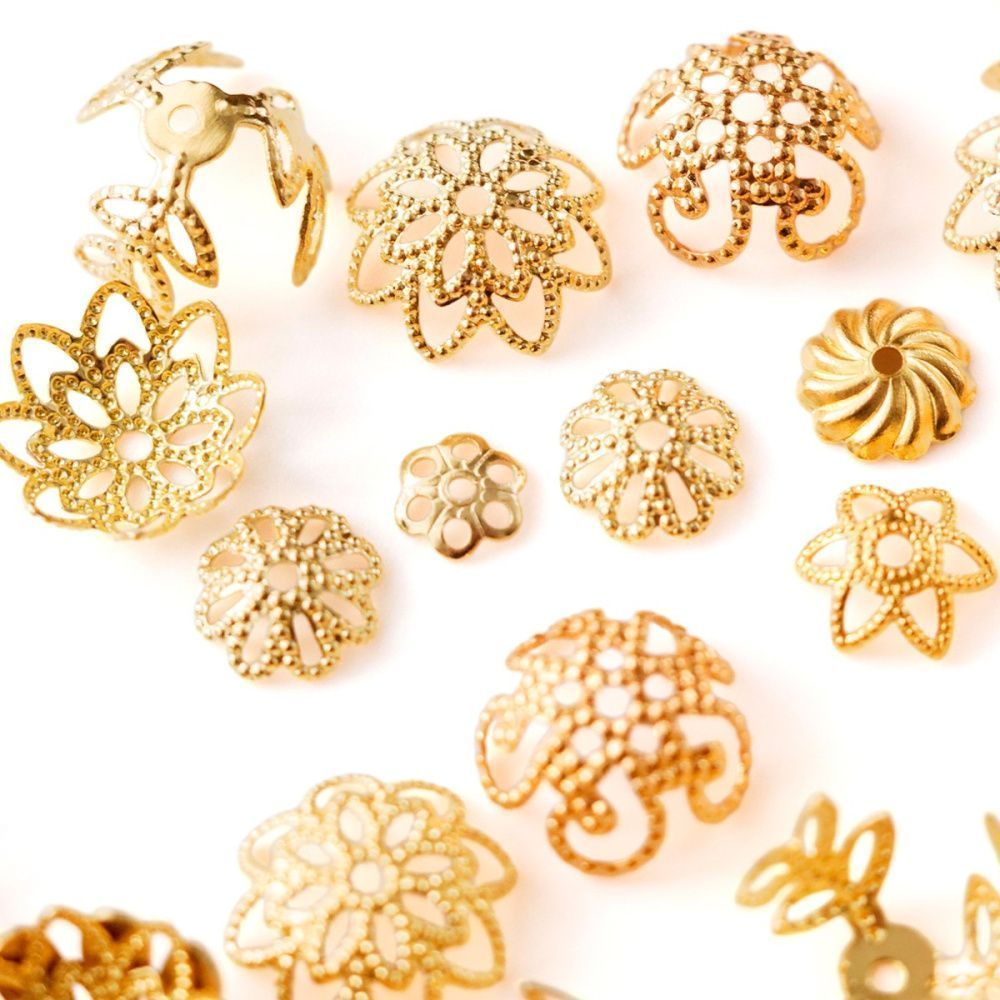 шапочка для бусин "филигрань", цвет золото, размерный микс (уп 10 г)