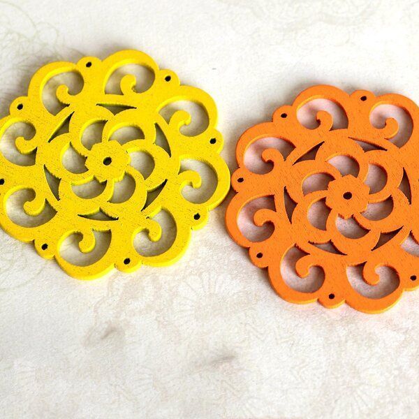 подвеска деревянная "розетка", цветовой микс,  43х3 мм