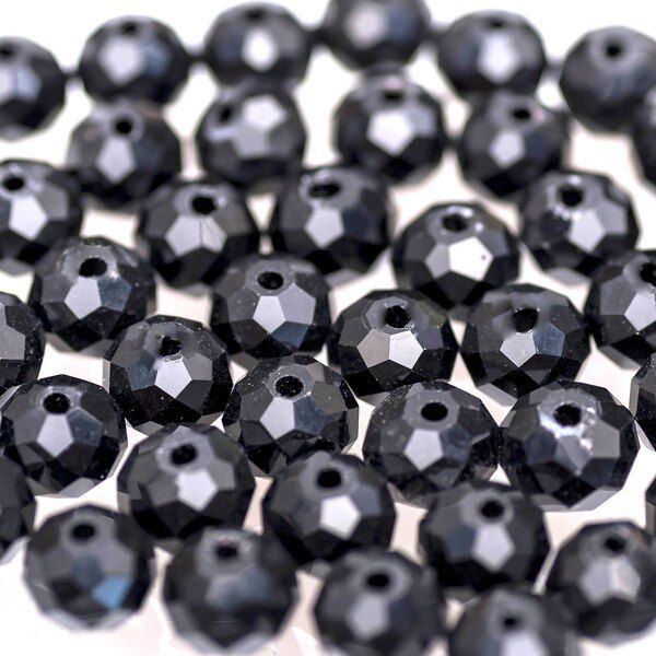 бусина, стекло абакус 8, граненая, цвет черный, 8х6 мм