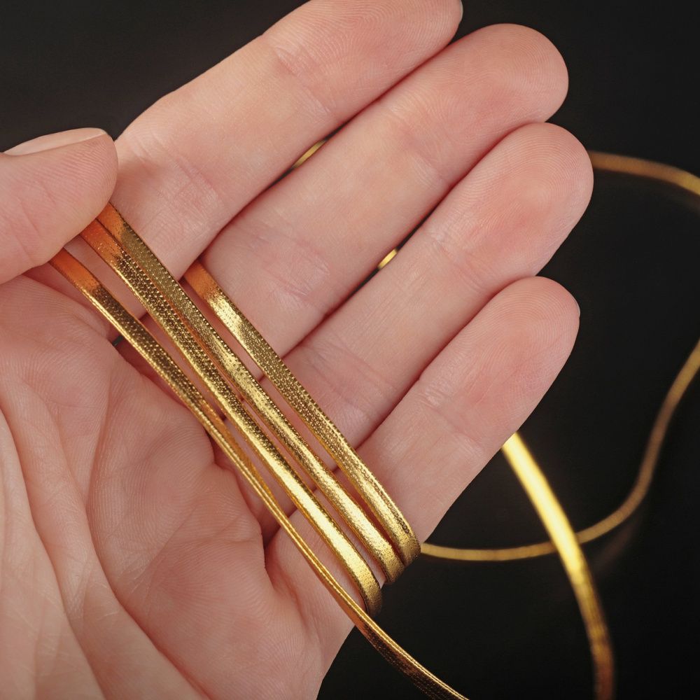 шнур, имитация кожи, плоский, цвет темно-золотистый, 2.5-3х1 мм