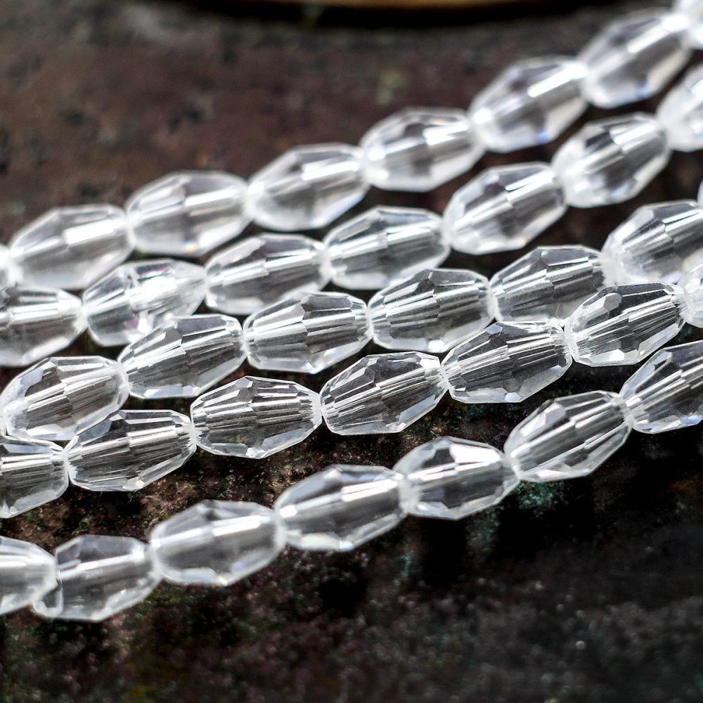 бусина, стекло овальная, граненая, цвет прозрачный, 6х4 мм