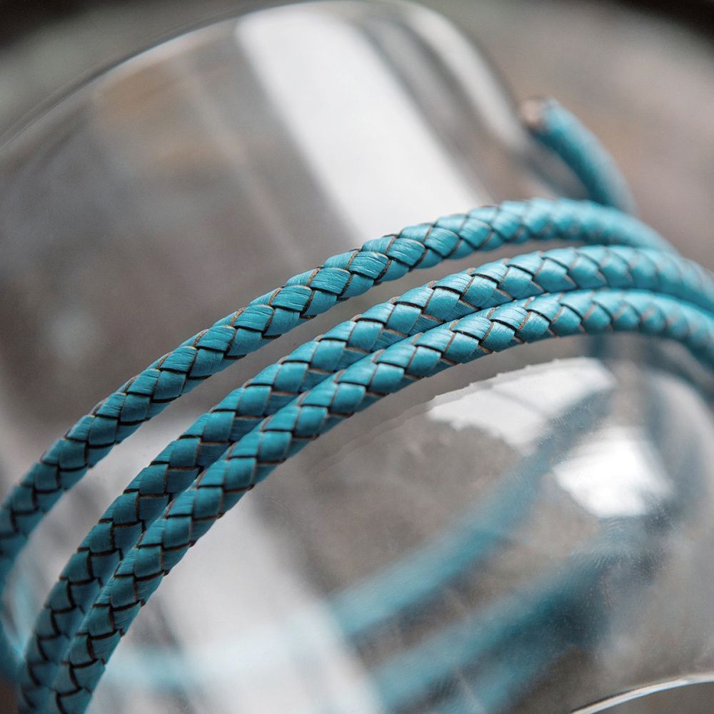 шнур кожаный круглый, плетеный, цвет бирюзовый, диаметр 5 мм