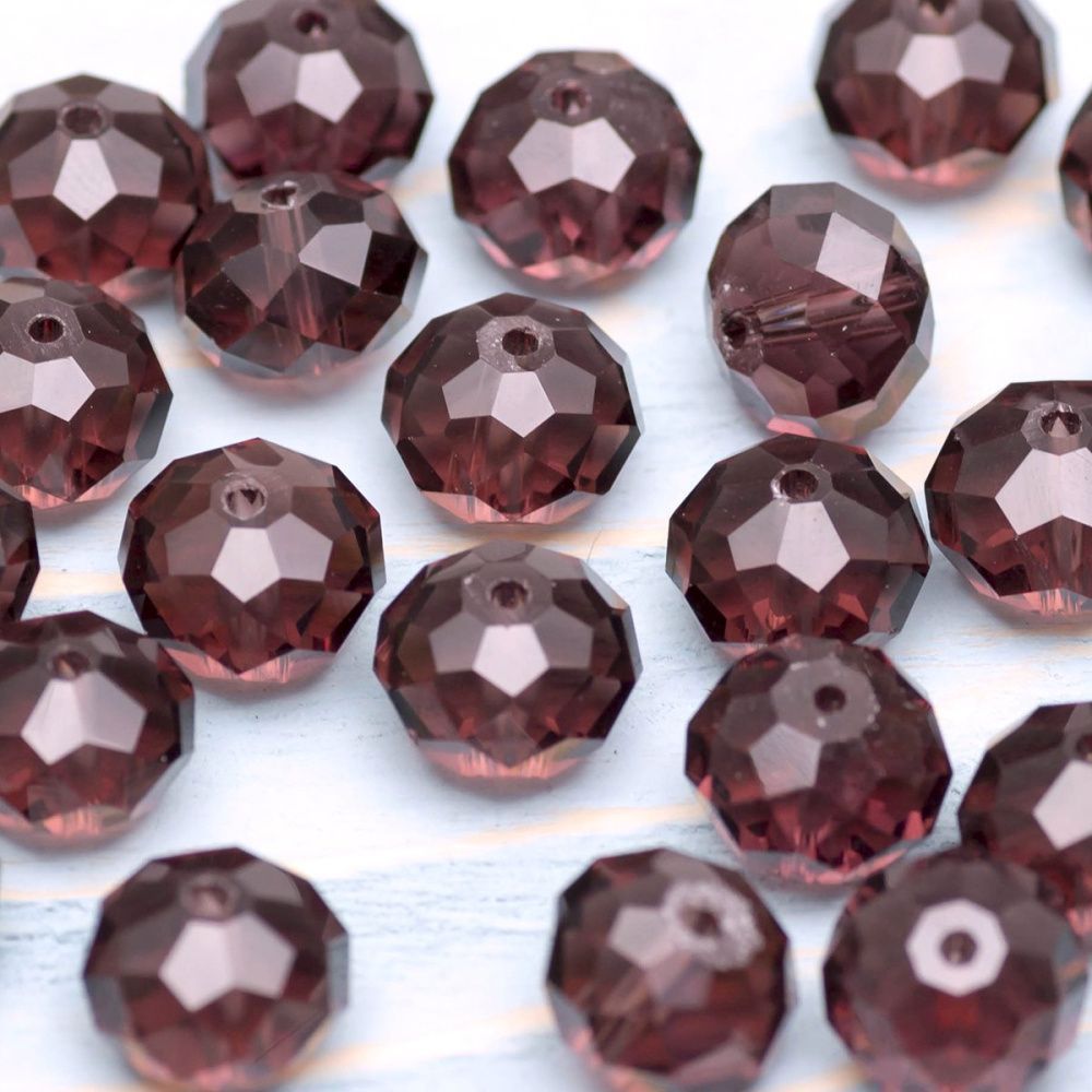 бусина, стекло абакус 12, граненая, цвет сливовый, 12х8 мм