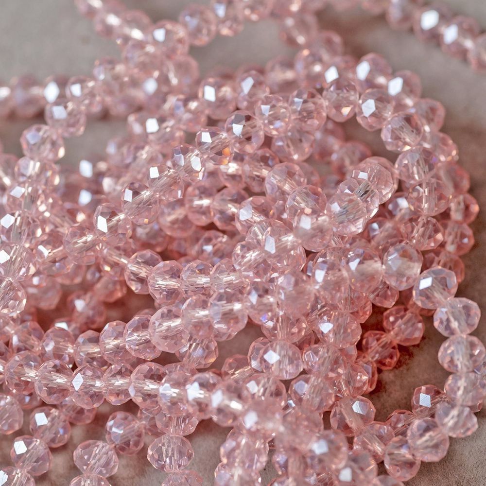 бусина, стекло абакус 8, граненая, цвет розовый радужный, 8х5 мм