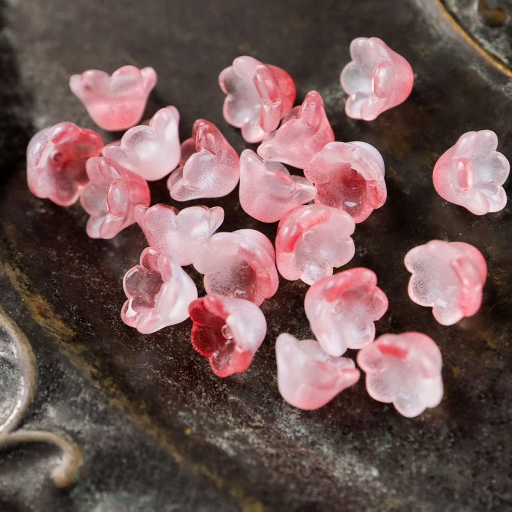 бусина "колокольчик", стекло, цвет светло-коралловый, 12x8 мм