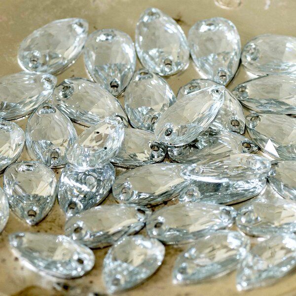 стразы пришивные teardrop, смола, прозрачный, 10.5х18 мм