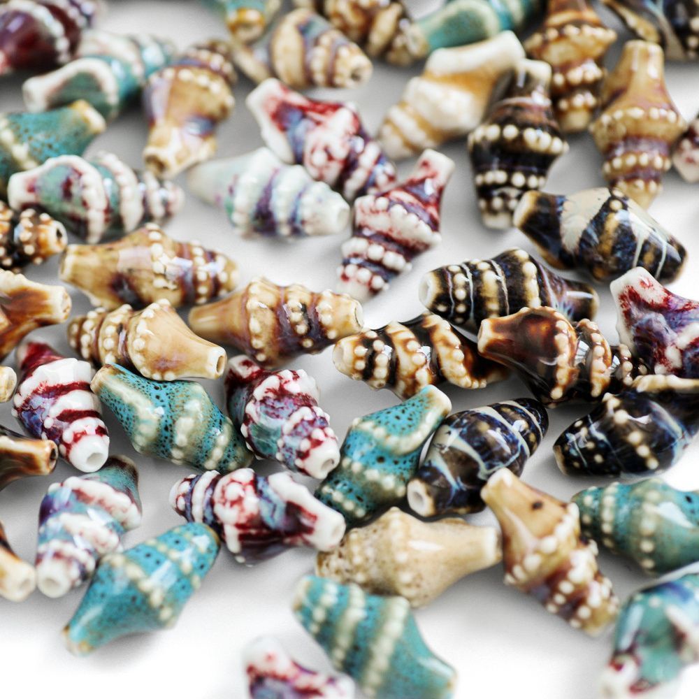 бусина, керамика "антик", ракушка. цветовой микс, 20x10.5x10 мм 