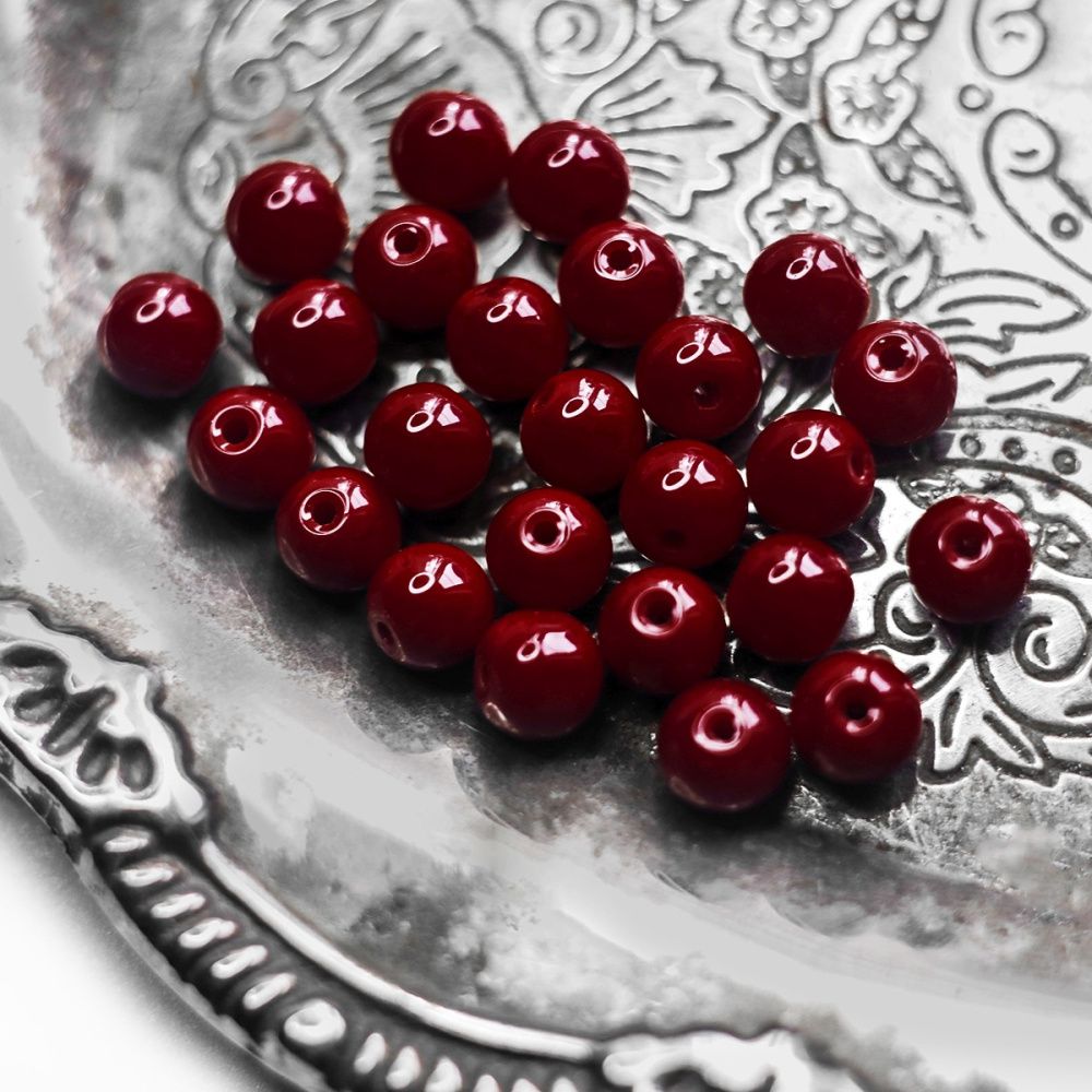 бусина, стекло 8, цвет брусничный, 8 мм