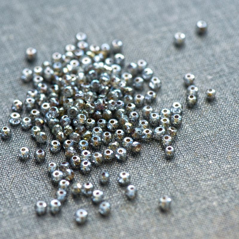 бусина, стекло абакус 2,5, граненая, цвет зеленовато-серый радужный, 2.5х2 мм (уп 85+/-10 шт)