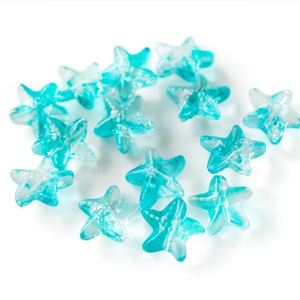 бусина "морская звездочка", стекло, цвет бирюзовый, 14 мм