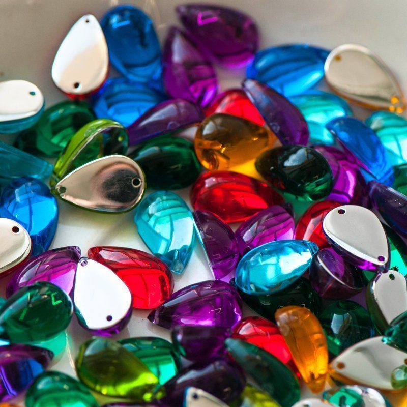 стразы пришивные "капля", акрил, каплевидные, цветовой микс, 15х9х6