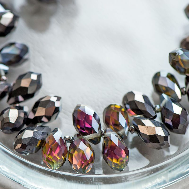 бусина, стекло, "капелька", граненая, цвет желто-черный, 13x8 мм