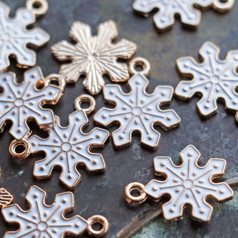 подвеска металлическая "снежинка", эмаль, цвет белый, 21x18x1.5 мм