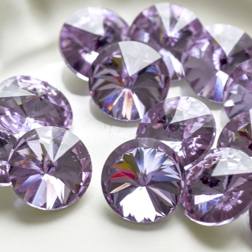 кабошон стекло риволи, цвет сиреневый, 14х7 мм