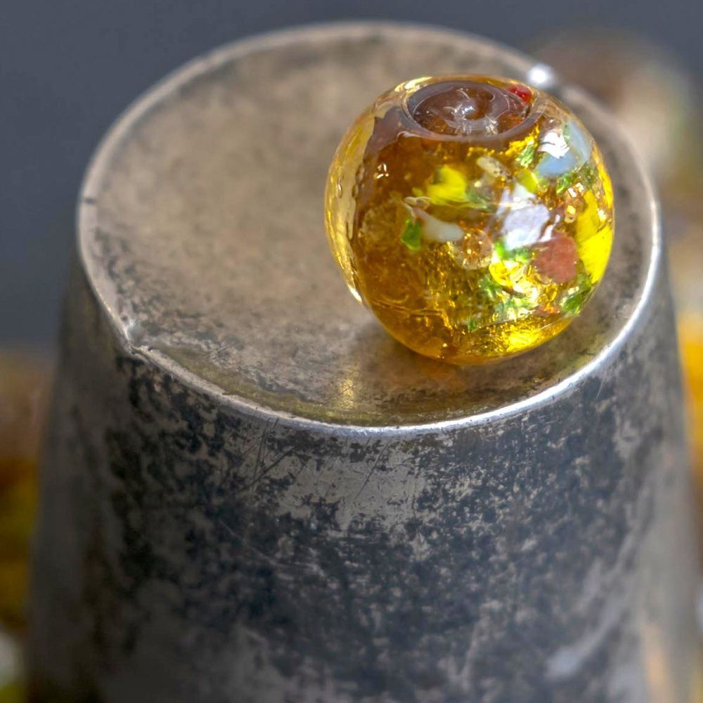 бусина, стекло с фольгой,  цвет золотистый, 12 мм