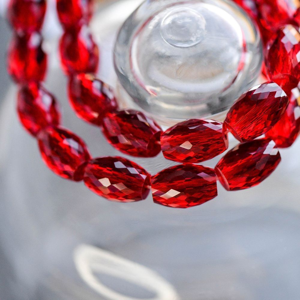 бусина, стекло овальная, граненая, цвет красный, 11.5x8 мм