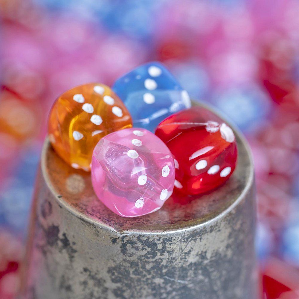 бусина, акрил "игральные кости", цветовой микс, 8х8х8 мм