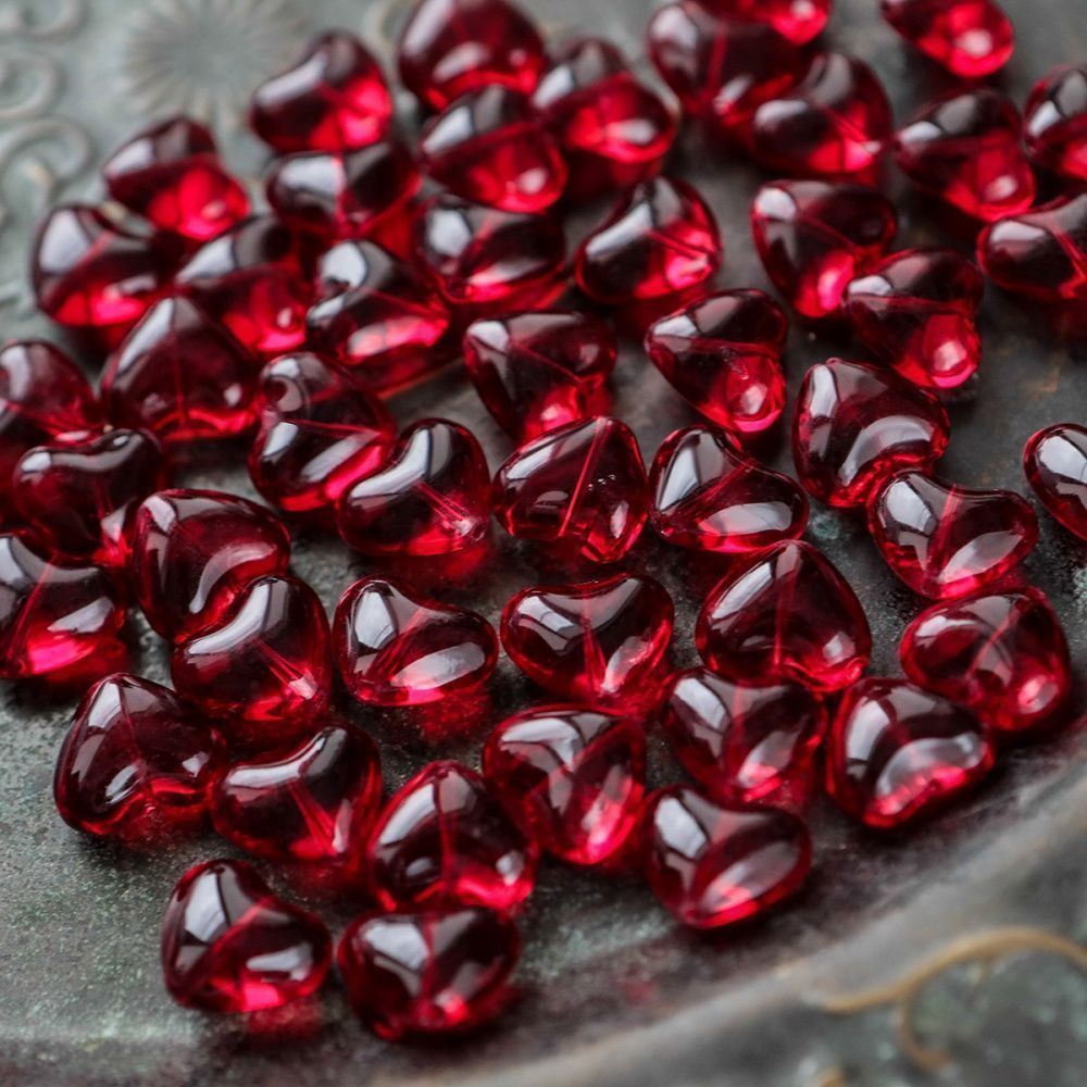 бусина "сердце", стекло, цвет красный, 12.2x15x8 мм