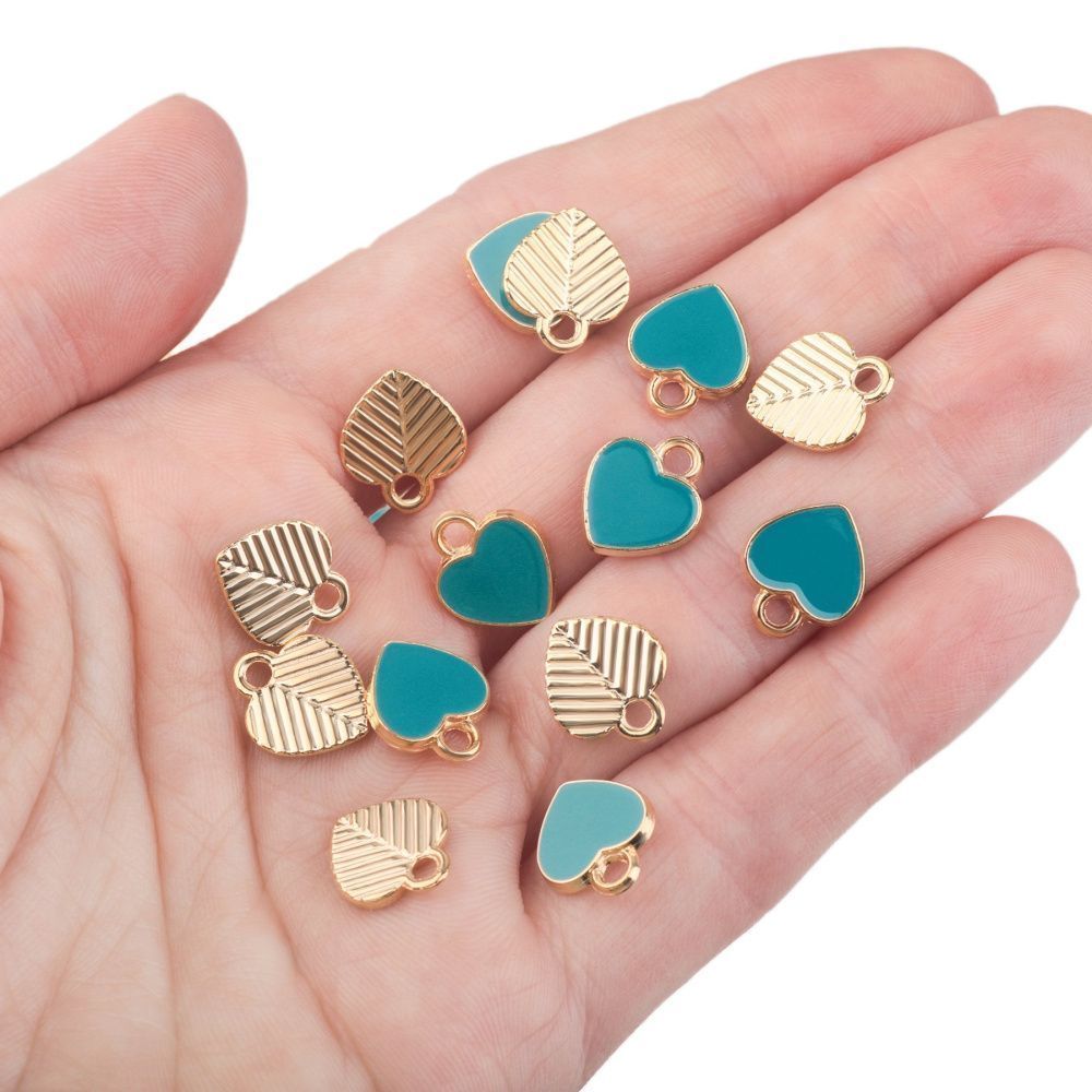 подвеска металл "сердечко", эмаль, цвет тиффани, 12x10x2 мм