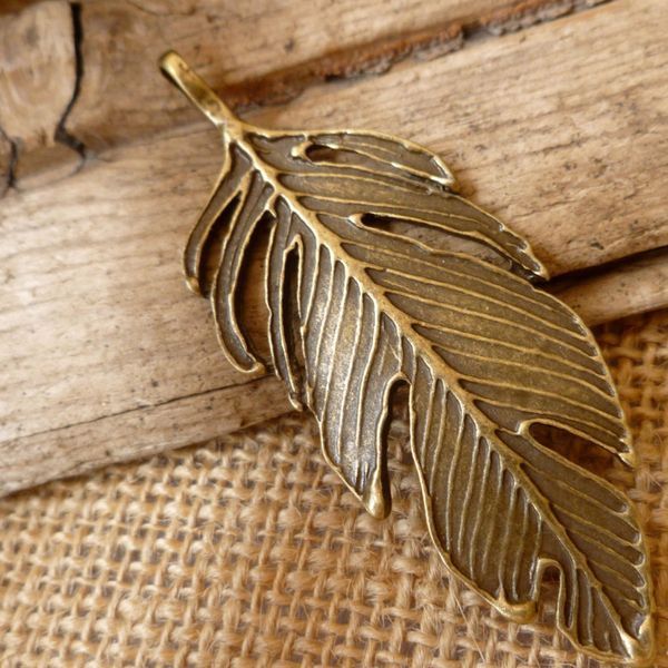 подвеска металлическая "перышко", цвет античная бронза, 62х23х2 мм
