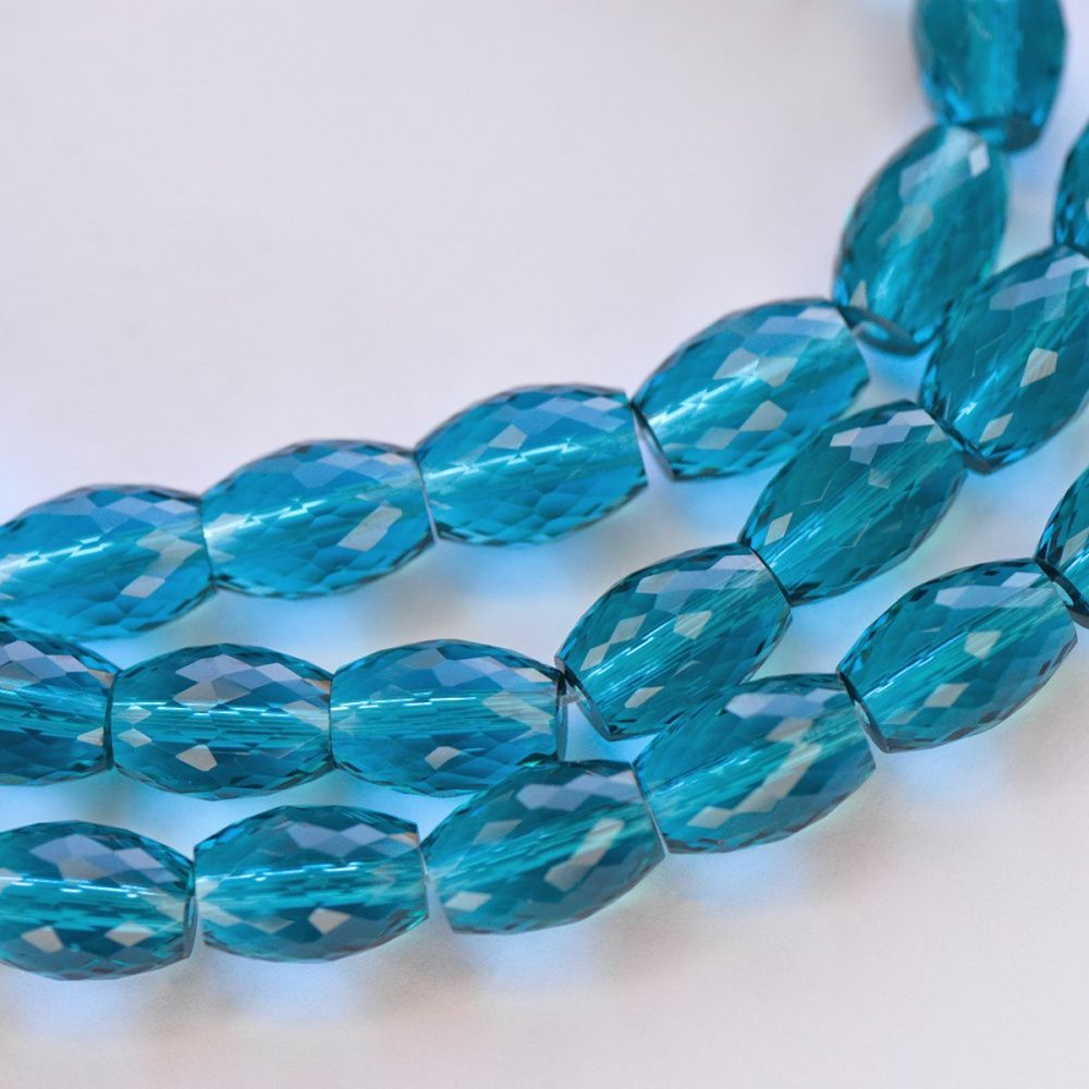 бусина, стекло овальная, граненая, цвет бирюзовый, 11.5x8 мм
