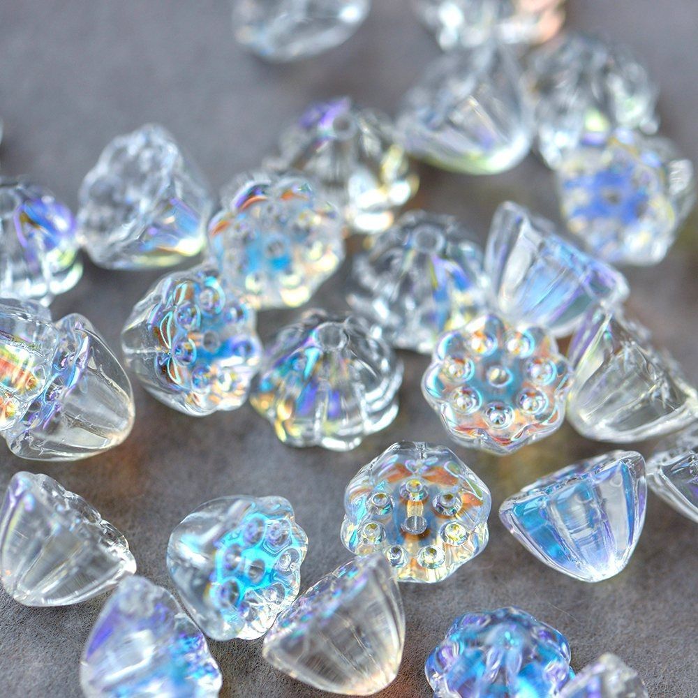 бусина "лотос", стекло, цвет прозрачный ав, 11x10.5x8 мм