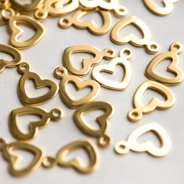 подвеска стальная, сердечко, цвет золото, 10.5x14x1 мм