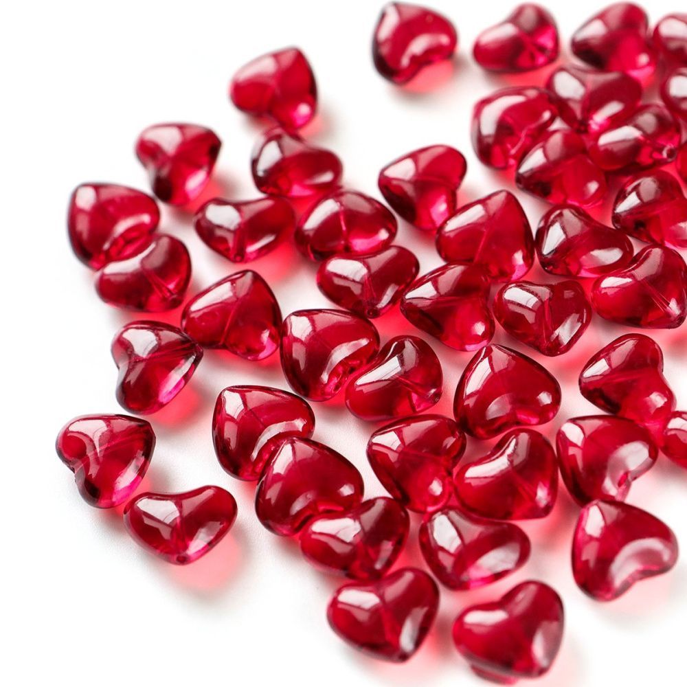 бусина "сердце", стекло, цвет красный, 12.2x15x8 мм