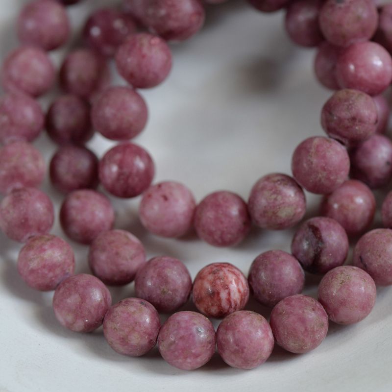 бусина родонит 8, цвет розовый/черный, 8 мм (стренд 12 шт.)