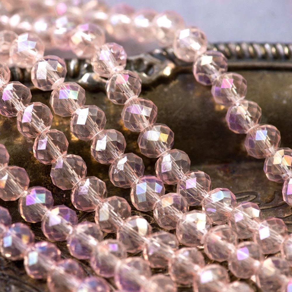 бусина, стекло абакус 8, граненая, цвет персиковый радужный, 8х5 мм