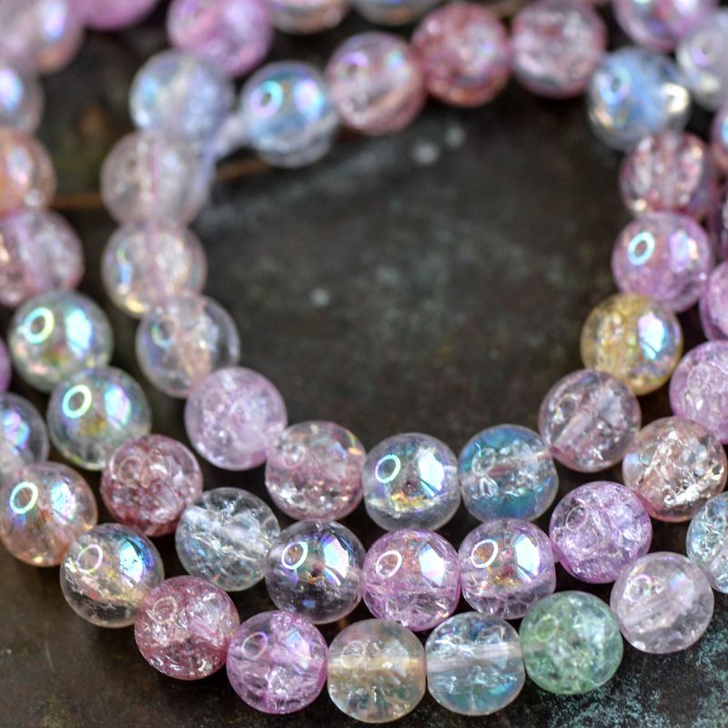 бусина, стекло "кракле", цвет пастельный микс ав, 6 мм