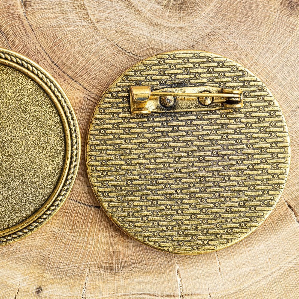 основа для броши круглая "тондо", цвет античное золото, 35х2 мм