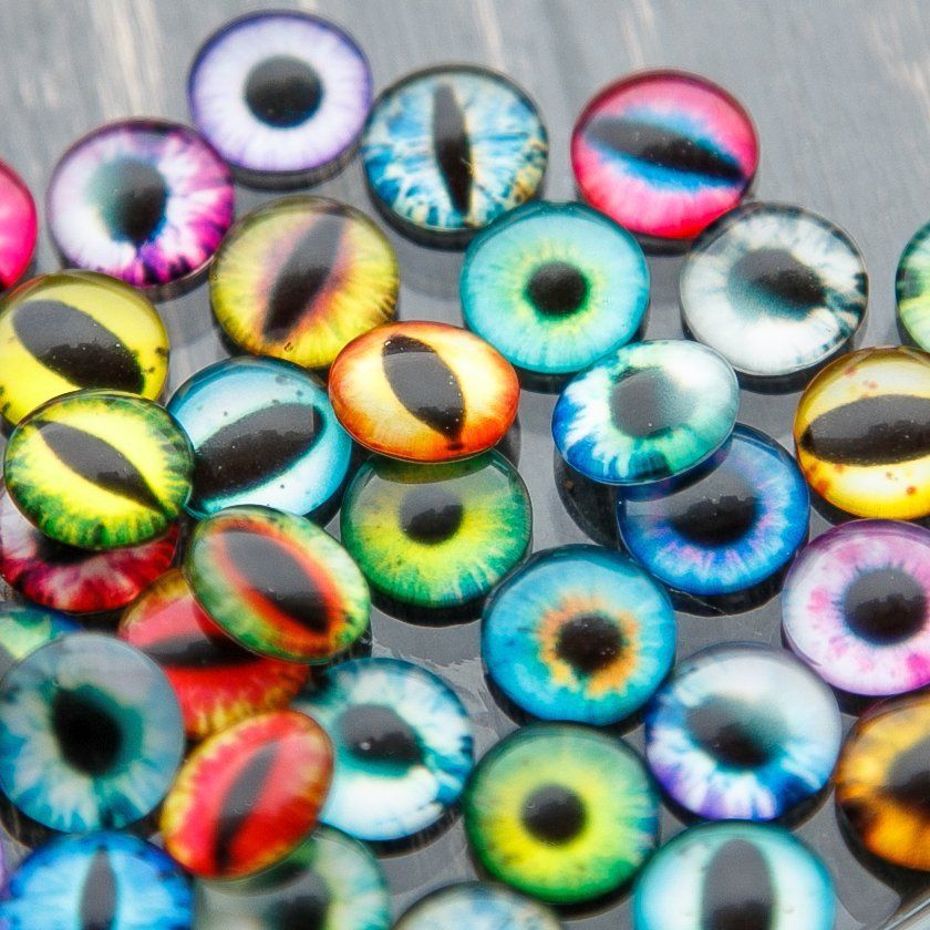 кабошон стеклянный "глазки", с принтом, 10х4 мм