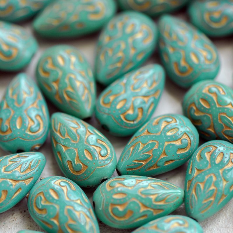 бусина капля "антик", акрил, цвет аква, 18x11.5x7.5 мм