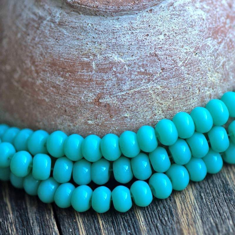 бусина, стекло, абакус, цвет бирюзовый, окрашена, 8х5 мм