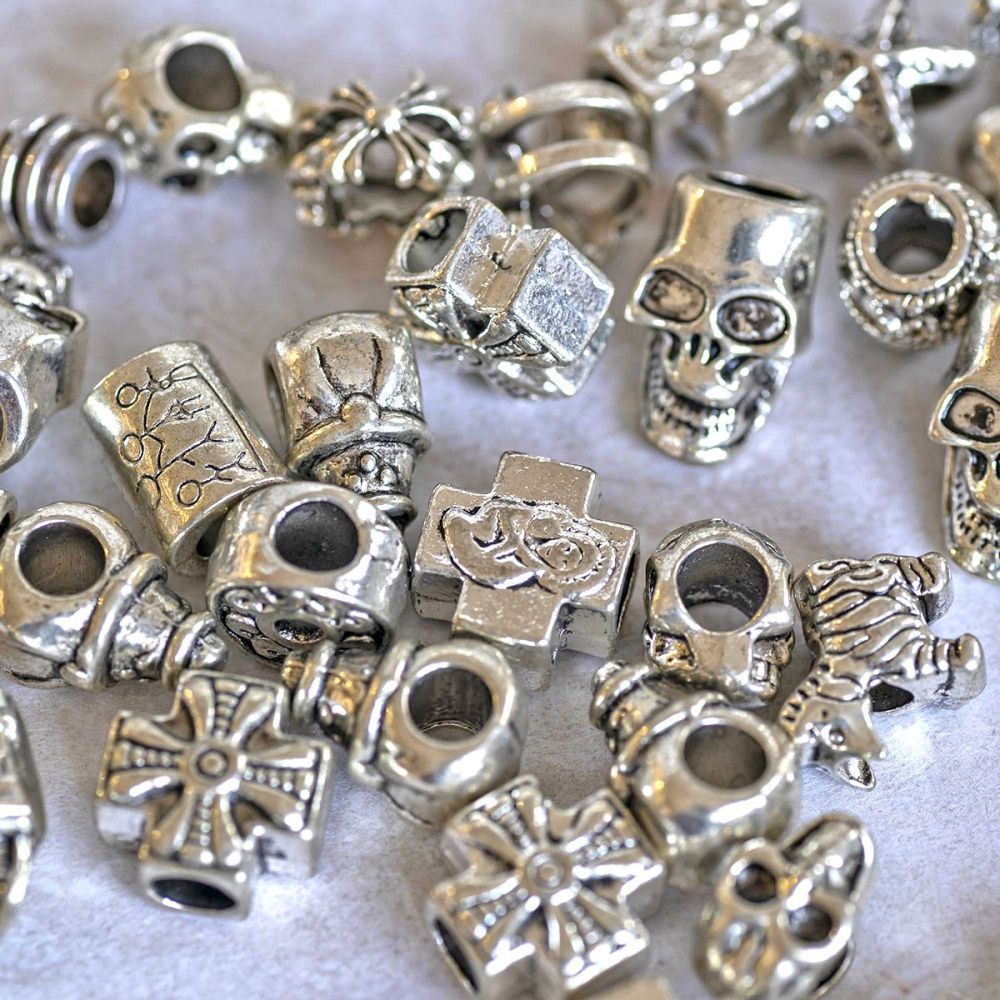 ес бусина металл "микс", античное серебро, размерный микс