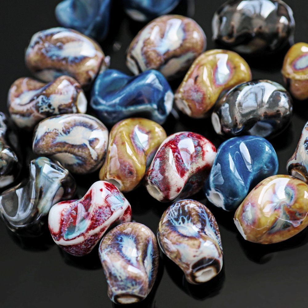 бусина, керамика "антик", боб, цветовой микс, 20-21x16-17x14-15 мм 