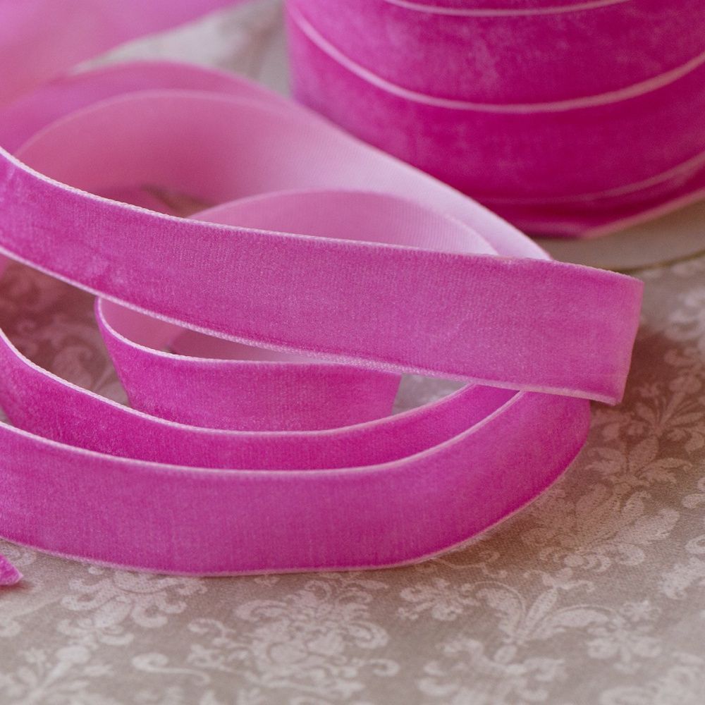лента, бархат, цвет яркий розовый, ширина 19 мм ленты