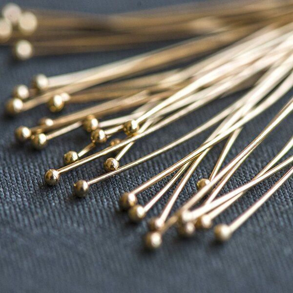 пины с шариком, позолота,  50x0.8 мм