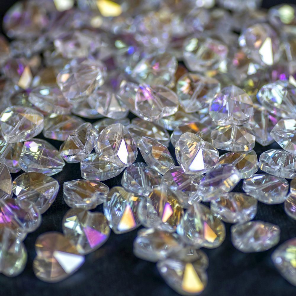 бусина, стекло, "сердце", граненая, цвет прозрачный радужный, 14х14х8 мм