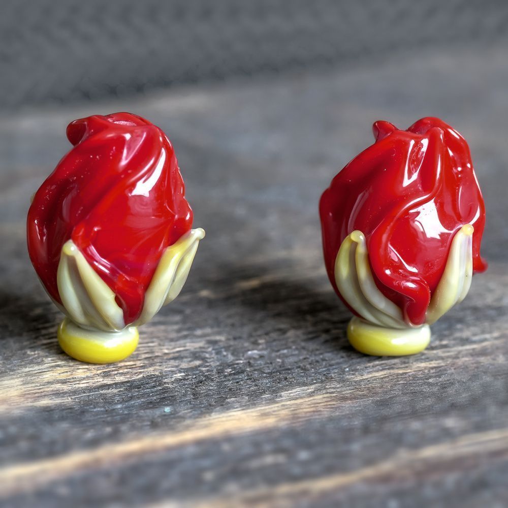 бусина, мурано "розовый бутон", красный, 15-16х10-11 мм