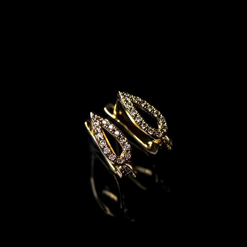 швензы "капля", с цирконием, позолоченные, 15x5x11 мм 