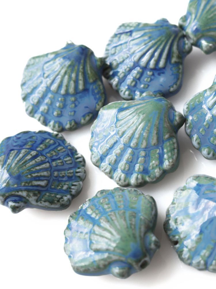 бусина, керамика "лавровый гребешок", голубой, 25-27x27-29.5x10.5-12 мм