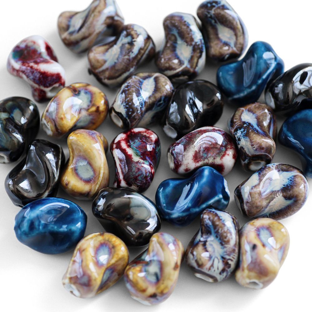 бусина, керамика "антик", боб, цветовой микс, 20-21x16-17x14-15 мм 