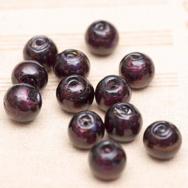 бусина, стекло с фольгой,  цвет фиолетовый, 12 мм