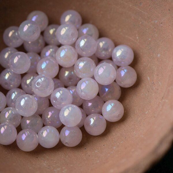 бусина кварц 8, цвет розовый/радужный, 8 мм (стренд 12 шт.)