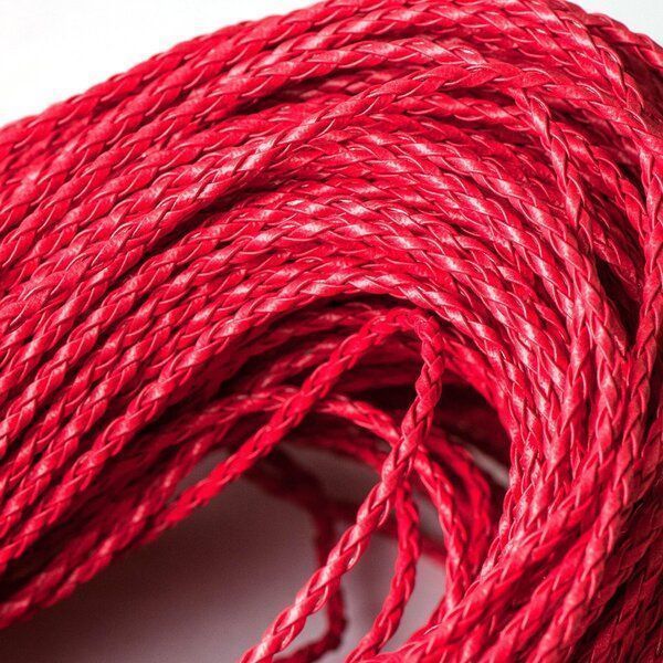 шнур, имитация кожи, плетеный, цвет красный, 3 мм