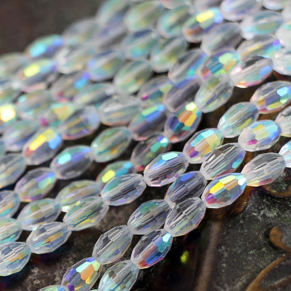 бусина, стекло овальная, граненая, цвет прозрачный ав, 6х4 мм