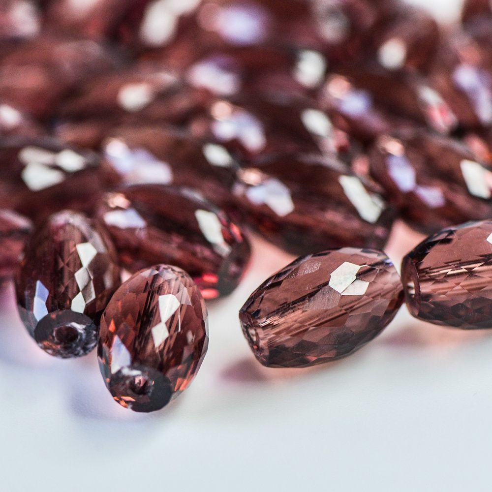 бусина, стекло овальная, граненая, цвет винный, 11.5x8 мм