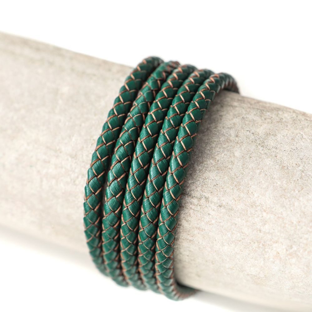 шнур кожаный круглый, плетеный, цвет зеленый, диаметр 5 мм